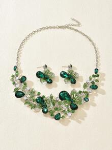 3 peças/Conjunto Colar de Cristal Cintilante Vazado da Moda Feminina Nupcial, Conjunto de Joias Luxuoso Adequado para Jantares de Alto Padrão e Casamentos - Jin Meihong 189-2 - Visão 9