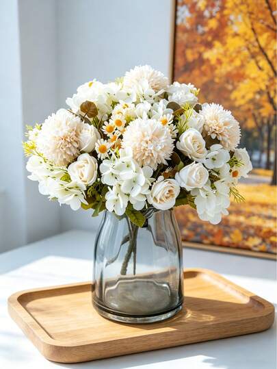 1PC Simulation Ball Chrysanthemum Rose Daisy Bouquet, With Realistic Texture, Suitable For Vase, Home, Hotel Room, Wedding Decoration, Table Decoration, Birthday Gift, Graduation Ceremony, Autumn Decoration And Other Occasions