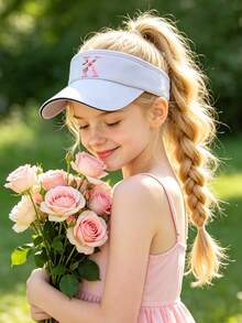 1pc Kids White A-Z Letter Brim Sun Hat, 1pc Adjustable Kids UV Protection Sports Sun Hat, Breathable Golf Tennis Running Cap - White - View 3
