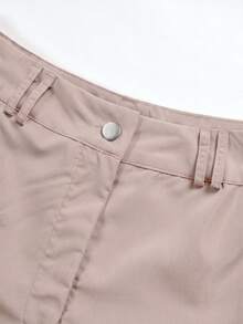 120g Non-Stretch Woven Polyester Casual Solid Color Shorts Set, Outdoor, Women Elegant Summer - Khaki - View 6