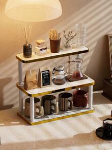 1 pieza Estante de almacenamiento multifuncional para escritorio, soporte de exhibición multiusos, portavasos, estante para perfumes, estante para especias, soporte para pasteles, adecuado para vasos de agua, tazas de café, juegos de té, escritorio de oficina, barra de café, cocina, decoración del hogar - Dorado - Ver 7