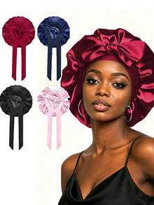 CONFLASS 1/2/4/5pcs Women Sleeping Cap, Elastic Satin Colorful Sleeping Hat For Casual Home Hair Care,Holiday,Festival - A - View 7