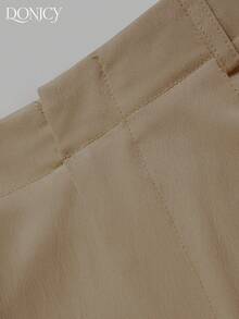 DONICY Women's Beige High-Waisted Pleated Wide-Leg Pants, Suitable For Office And Casual Wear - Khaki - View 5