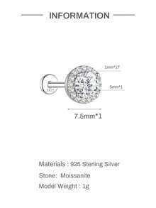 AnlaScheer 1pc 2mm-7mm 925 Sterling Silver Moissanite Flat Back Stud Earrings, 18K White Gold Plated 925 Silver Low Allergy D VVS1 Earrings, Unisex, Suitable For Daily Wear And Parties - Round Diamond - View 13