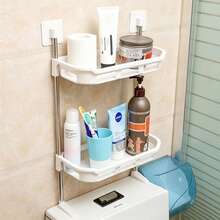 Over The Toilet Storage Shelf 2-Tier No-Drill Bathroom Organizer Space-Saving Wall Mounted Toilet Tank Caddy Rack For Toiletries & Accessories - White - View 10