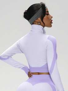 Women's Casual Single-Layer Long Sleeve Jacket, Zipper Loose Lightweight Outerwear Sports - Mauve Purple - View 3
