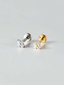 1PC Triangle Cz G23 Pure Titanium Lip Studs 16G Internal Thread Zirconia Ear Helix Tragus Cartilage Earrings Body Piercing Jewelry - As Shown - View 5