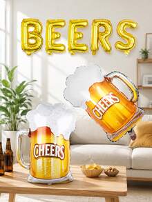 7件組啤酒主題派對氣球，包含啤酒杯形氣球、「BEERS」金色氣球橫幅，適用於夏季派對、啤酒節、生日派對、婚禮及各種裝飾場景 - 彩色 - 查看 7