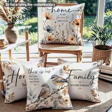4 buc. huse de pernă decorative pentru canapea, albastru și maro, cu model floral cu păsări și text, imprimate pe o singură față, din material piele de piersică prietenos cu pielea, 45*45 cm, potrivite pentru casă, dormitor, living, petreceri și decor de sărbători, cadou, fără umplutură - Multicolor - Vizualizare 7
