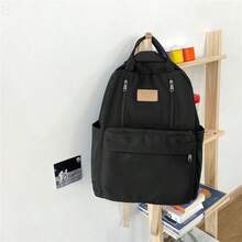 Dedoo Mochila casual, bolso de uso diario, material de nailon de unicolor, múltiples bolsillos con cremallera, asa superior, estilo minimalista, adecuado para estudiantes (colgante no incluido) - Negro - Ver 6