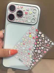 時尚可愛亮片鏡頭保護貼，全鏡頭心形設計，適用於 iPhone 17 Pro Max 17 Pro 17 16 15 14 13 Pro Max，心形亮片鋼化玻璃，防刮航空鋁一體式保護膜 - 彩色愛心 - 查看 6