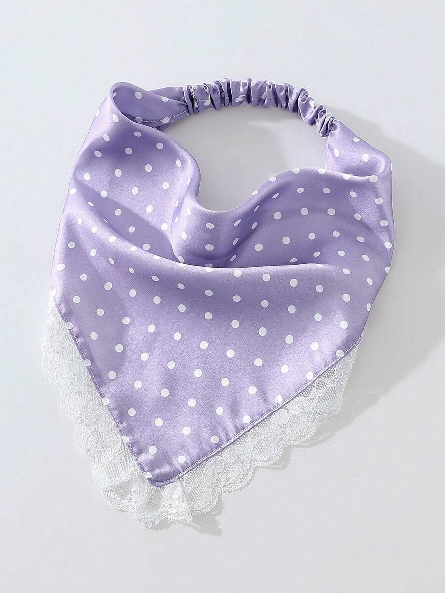 1pc Original Floral Embroidered Rolled Edge Polka Dot Print Headwrap Hair Band For Women, Suitable For Daily And Vacation Use Summer Hair Accessories Beach Scarf Vacay Bandanas - Purple - View 1