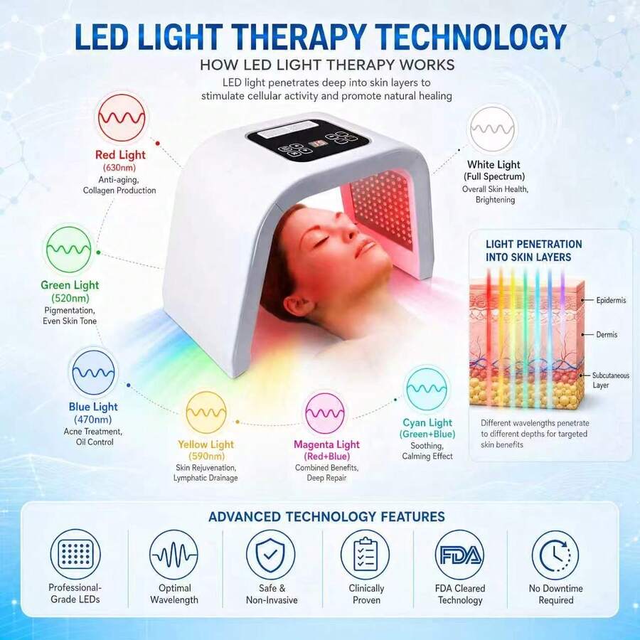 LED Light Therapy Facial Mask, Multi Color LED Face Mask, Portable Red Light Therapy Mask, Home And Travel Skin Care - View 1