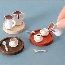 4pcs/Set Mini Coffee Pot Tray Set 1:12 Simulation Miniature Coffee Cup Spoon Model Miniature Cup Tray Doll House Kitchen Accessories Micro Scene Shooting Decoration Props, Cute Miniature Set, High-Quality Gift For Doll House Enthusiasts - Multicolor - View 1