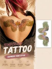 Waterproof Angel Wings Temporary Tattoo Sticker For Women, Crown Wing Fake Tattoo, Long Lasting Body Art For Back Shoulder Festival Party - Multicolor - View 10