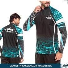 Camiseta Raglan Zor Masculina Manga Longa Preto Black Waves com Proteção UV50+ para Pesca e Esportes - Preto - Visão 4