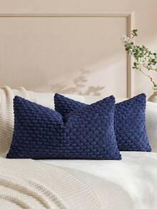 1pc/2pcs Bohemian Striped Throw Pillow Cover (Pillow Insert Not Included), Soft Plush Corduroy Solid Color Decorative Square Pillow Case, Suitable For Holiday, Sofa, Bedroom, Bed, All Seasons Use. - Royal Blue - View 5