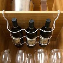 1 pieza Estante y gabinete de almacenamiento para vino, soporte para botellas de vino y agua para refrigerador, estante colgante deslizante de hierro, estante de exhibición y almacenamiento de vino, adecuado para el hogar, bar y encimera de cocina de despensa, suministros de cocina - Blanco - Ver 7