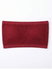 1pc Burgundy Women's Strapless Bandeau Bra, Seamless Elastic Bustier, Front Ruched Gathering Support, Breathable Mesh Back Moisture-Wicking, Wire-Free No Padding Anti-Slip, Skin-Friendly No Underarm Pinching, Suitable For Summer Outerwear, Daily Layering, Home Leisure, Travel Outfits - Burgundy - View 11