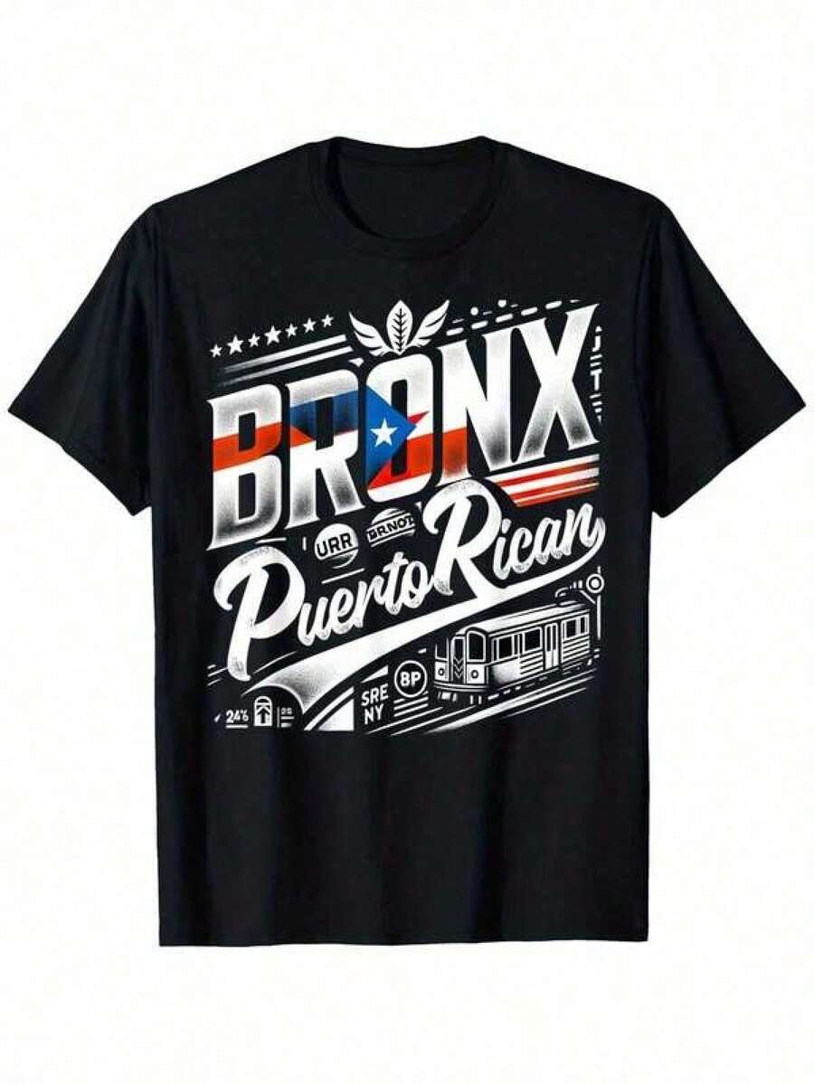 Bronx Puerto Rico New York Latino Puerto Rico T-Shirt, Suitable For Men And Women, Outdoor T-Shirt, 100% Cotton, Sizes S-XXXL - 黑色 - 查看 1