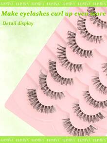 7對3D貓眼假睫毛 俄式條狀假睫毛 自然感蓬鬆纖維感 顯量感透明梗 仿貂毛假睫毛條裝 - 黑色 - 查看 5