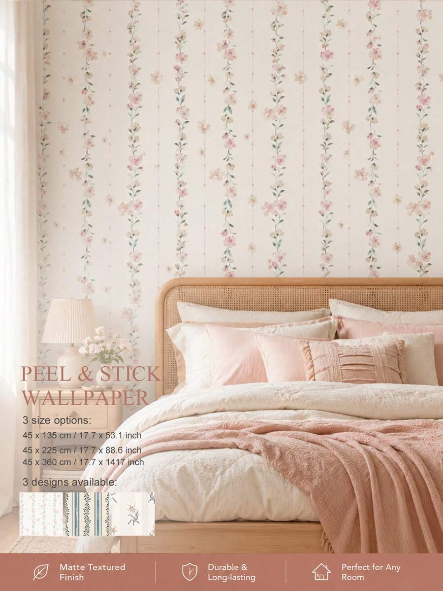 SUPSTICKER 1 buah Wallpaper Perekat Diri Motif Bunga 3 Gaya, Wallpaper PVC Tahan Air Motif Bunga & Garis Vintage yang Dapat Dilepas, Dekorasi Dinding Ramah Rumah Sewa untuk Kamar Anak, Kamar Tidur, Ruang Tamu, Dekorasi Rumah DIY, Ukuran: 17,72*53,15 inci/88,58 inci/141,73 inci - MultiWarna - View 1