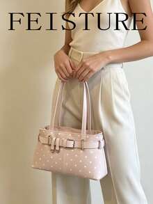 FEISTURE 1件波點印花女款肩背包附肩帶，適合日常出行、約會與通勤 - 粉色 - 查看 6