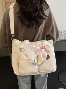 Solid Color Fashionable Versatile Simple Portable Adjustable Shoulder Strap Crossbody Bag Suitable For Going Out Dating Shopping Daily Commuting. - White - View 5