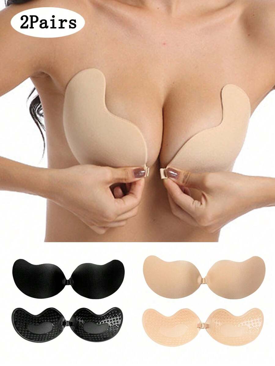 2 Pairs Strapless Adhesive Bras, Mango-Shaped Cups, Petal Nipple Covers, Breathable Design, Suitable For Small Busts, Lift And Gather, Invisib - Multicolor - View 1