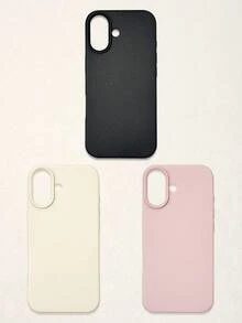 3pcs Solid Color Faux Leather Texture Waterproof Anti-Slip Anti-Fall Phone Cases, Matte Soft TPU Shockproof Protective Covers, Minimalist Aesthetic Dopamine Black / Pink / Cream White Phone Cases, Daily Use & Birthday / Valentine's Day / Mother's Day / Anniversary Gift Choice, Compatible With Iphone Case& Galaxy Case - Multicolor - View 60