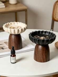 Elegant Wavy Pattern Jewelry Tray With Walnut Wood Base, Perfect Desktop Aromatherapy Storage Dish And Decorative Entryway Key Holder, Ideal Housewarming, Holiday Or Father's Day Gift - Multicolor - View 6