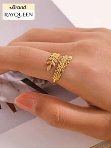 RAYQUEEN 1pc Elegant Mori Style Leaf Stainless Steel Open Adjustable Sweet Leaf Ring - Ring - View 5
