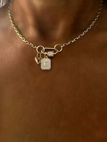 1PC Gold Screw Shaped A-Z Letter Necklace With Lock And White Diamond Chain, Unique Luxury Style, Suitable For Women's Daily Work Decoration - Yellow Gold - View 16