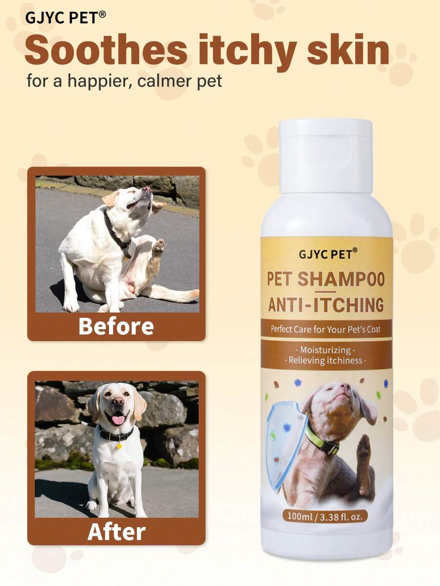 GJYC PET Hypoallergenic Anti-Itch Shampoo For Dogs & Cats – Soothes Itchy, Dry Skin & Relieves Scratching – Shea Butter & Botanical Extracts – PH Balanced Pet Wash For Sensitive Skin – 3.38 Fl Oz - Multicolor - View 1