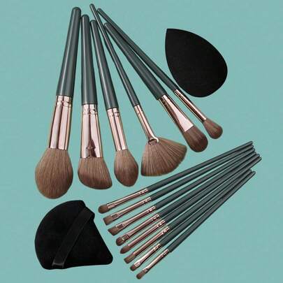 14-Piece/16-Piece Green Cloud Series Makeup Brush Set, Equipped With Ultra-Soft Dense Brushes, A Comprehensive Makeup Brush Set That Covers The Entire Face, Suitable For Beginners.