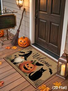 1 Stück Halloween Dekoration, Halloween Fußmatte, Kürbis Spinnennetz Fledermaus Katze Gesichtslose Puppe Muster Teppich, Halloween Tür Matte, Halloween Party Zubehör, Halloween Innen- und Außenbereich Eingangstür Dekoration, Halloween Wohnzimmer, Schlafzimmer, Küche, Büro Dekoration, Raum Dekoration, Heimdekoration, Halloween Themenartikel, Weihnachten, 2027 Neujahrs Dekoration, Party Geschenke - Halloween-Kürbis - Übersicht 5
