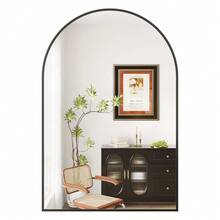 Modern Arched Bathroom Vanity Mirror  Metal Frame, Tempered Glass, Rust Resistant – Ideal For Entryway, Bedroom, - Hemming Black - View 1