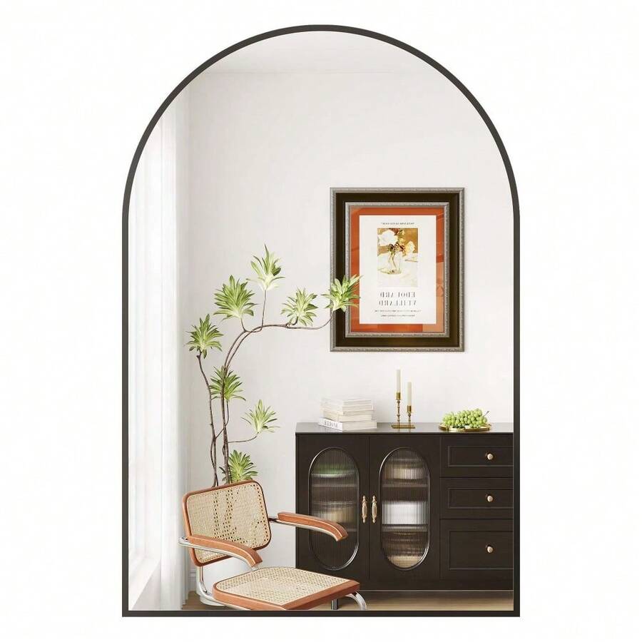 Modern Arched Bathroom Vanity Mirror Metal Frame, Tempered Glass, Rust Resistant – Ideal For Entryway, Bedroom, - Hemming Black - View 1