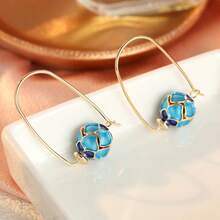 Luxury Enamel Lotus Long Earrings For Women, Deep Blue Glazed 3D Flower, Daily Vacation Party Atmosphere Accessory - Multicolor - View 8