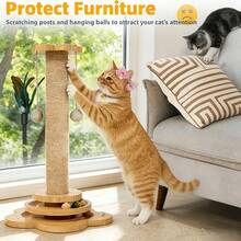 4-In-1 Cat Scratching Post, Interactive Cat Toy, Durable And Multifunctional Cat Scratching Post For Self-Entertainment, Sturdy Anti-Tipping Base, Non-Slip Mat For Cat Paw Care And Play, Suitable For Kittens And Adult Cats. Sisal Scratching Post. - Cat Picking Pillar - View 4