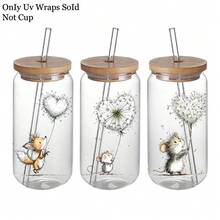 4件/組 水彩動物蒲公英主題圖案 UV 轉印貼 - 用於手工藝、馬克杯、筆記型電腦和水瓶，自黏式塑料，馬克杯裝飾、筆記型電腦、節日裝飾、節慶設計，高品質印刷，耐用 - 彩色 - 查看 4