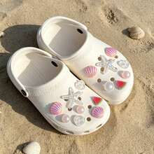 15pcs Resin Starfish Shell Pearl Series DIY Crocodile Charm Clog Shoe Accessories For Cross - Pink - View 1