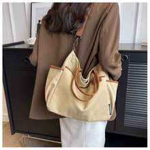 Shopping Bag With Contrast Trim, Casual Multi-Pocket Bag For Graduates, Teenage Girls, Freshmen, - 卡其色 - 查看 8