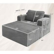 Oversized Chaise Lounge Chair, Cloud Couch With Fluffy Upholstered, Deep Seat Sleeper Sofa Bed With Two Cup Holders, Comfy Boneless Couch No Assembly - Black - View 2