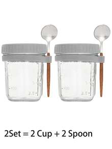 2 Stücke/Set Glas Overnight Oats Becher mit Deckel und Löffel, versiegeltes Einmachglas. Tragbarer versiegelter Behälter, geeignet für Joghurt, Salat, Milch, Müsli und Obst. Perfekt für Frühstück, unterwegs, Picknick und Camping - Verschiedenfarbig - Übersicht 16