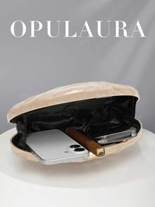 OpulAura 新款時尚不對稱金屬方盒手拿包，歐美風復古迷你方盒晚宴包，正式派對包，雞尾酒會錢包，舞會包，金色婚禮新娘肩背斜挎鏈條包 - 杏色 - 查看 5