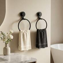 1pc Vacuum Suction Cup Towel Ring, Drill-Free Installation, Bathroom Towel Rack, Wall-Mounted Towel Rack, Handheld Towel Rack, Bathroom Accessories, 304 Stainless Steel Ring, Detachable And Reusable - Black - View 3