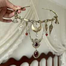 1pc Vintage Personalized Distressed Metal Tassel Moon Pendant Punk Style Choker, Suitable For Women's Party, Gathering, Outing, Daily Outfit Matching - Multicolor - View 2