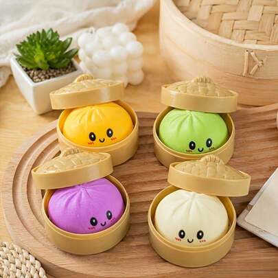 2pcs/1pc Dumpling Shaped Stress Relief Squeeze Toy, Daily Stress Relief Toy, Squishy Toy, Squishy Stress Relief Toy, Colorful Dumpling Stress Ball, Fingertip Sensory Toy, Stress Relief Squeeze Toy, Squishy Dough Ball Stress Relief Hand Toy, Elastic Desktop Toy With Food Steamer, Game And Party Toy, Suitable As Gift Or Party Favor
