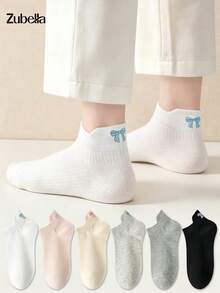 5 Pairs Of Women's Bow Pattern Short Socks Ankle Socks, Cute Boat Socks For Outdoor Sports, Fashionable Socks, Suitable For All Seasons, Random Colors - Multicolor - View 8